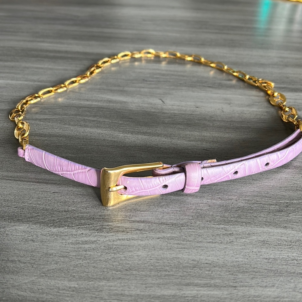 Lavender Italian Leather and Chain Belt